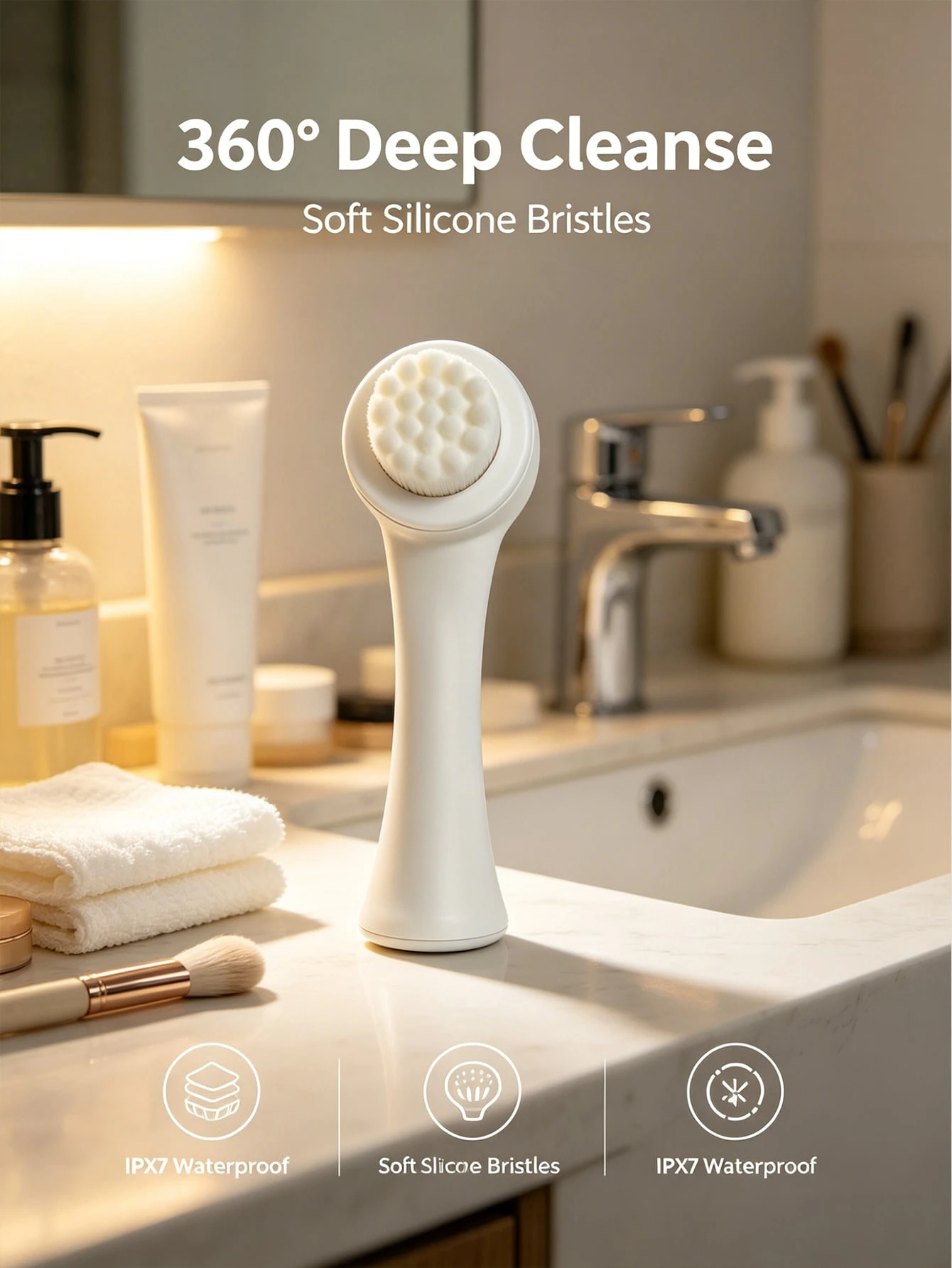 Brosse de nettoyage facial en silicone 2-en-1, brosse exfoliante pour le visage à poils — vue 3