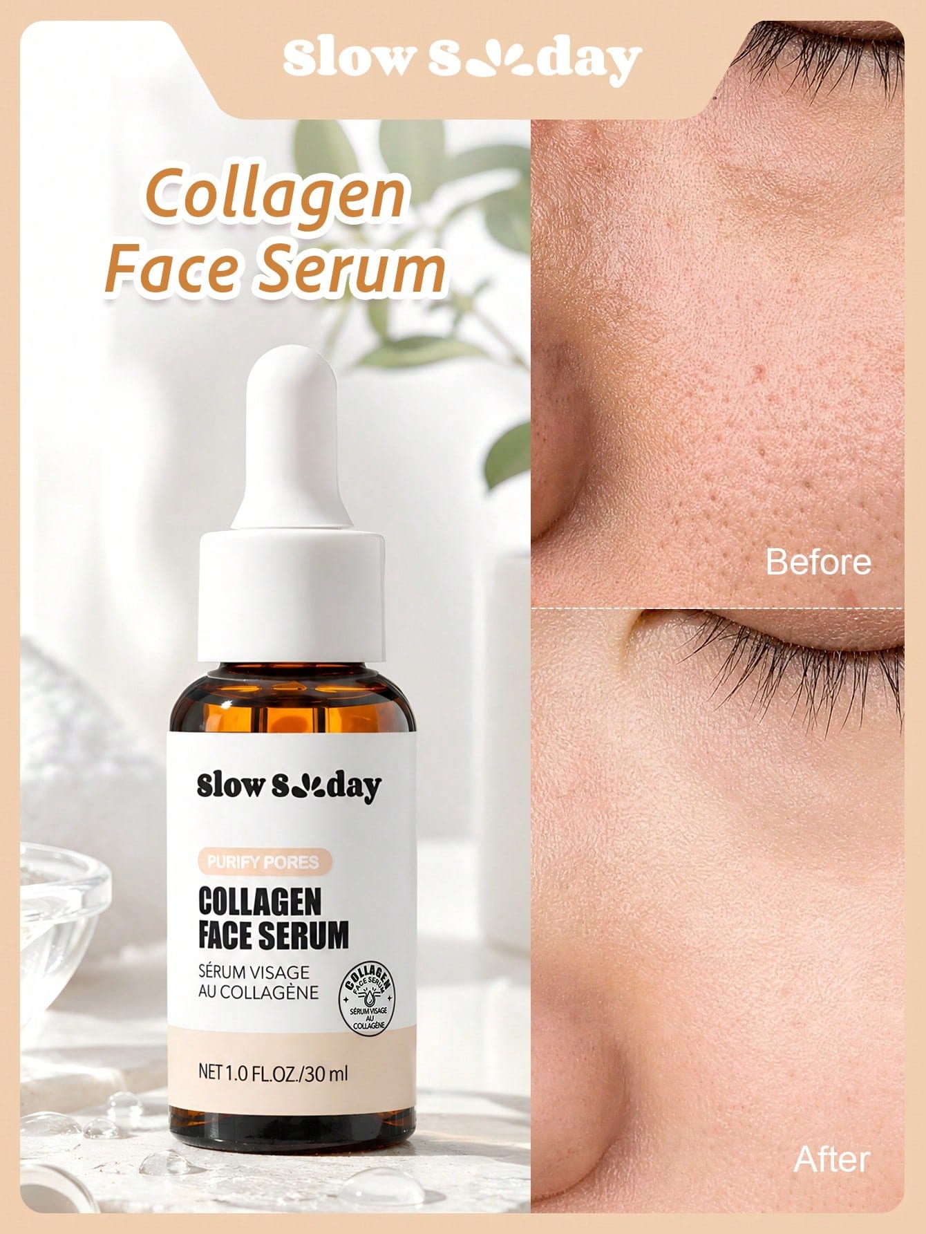 Sérum visage SlowSunday au collagène, avec collagène & acide hyaluronique, hydratant &