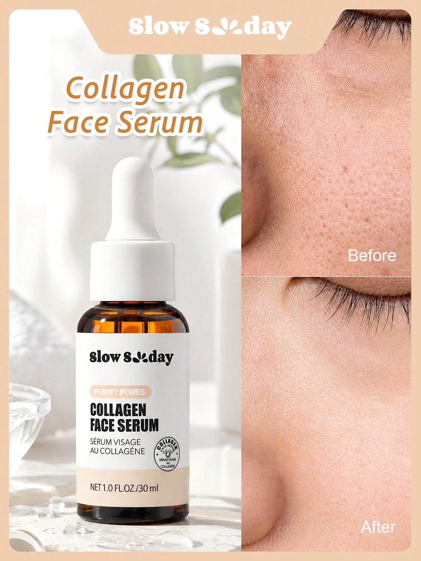 Sérum visage SlowSunday au collagène, avec collagène & acide hyaluronique, hydratant &