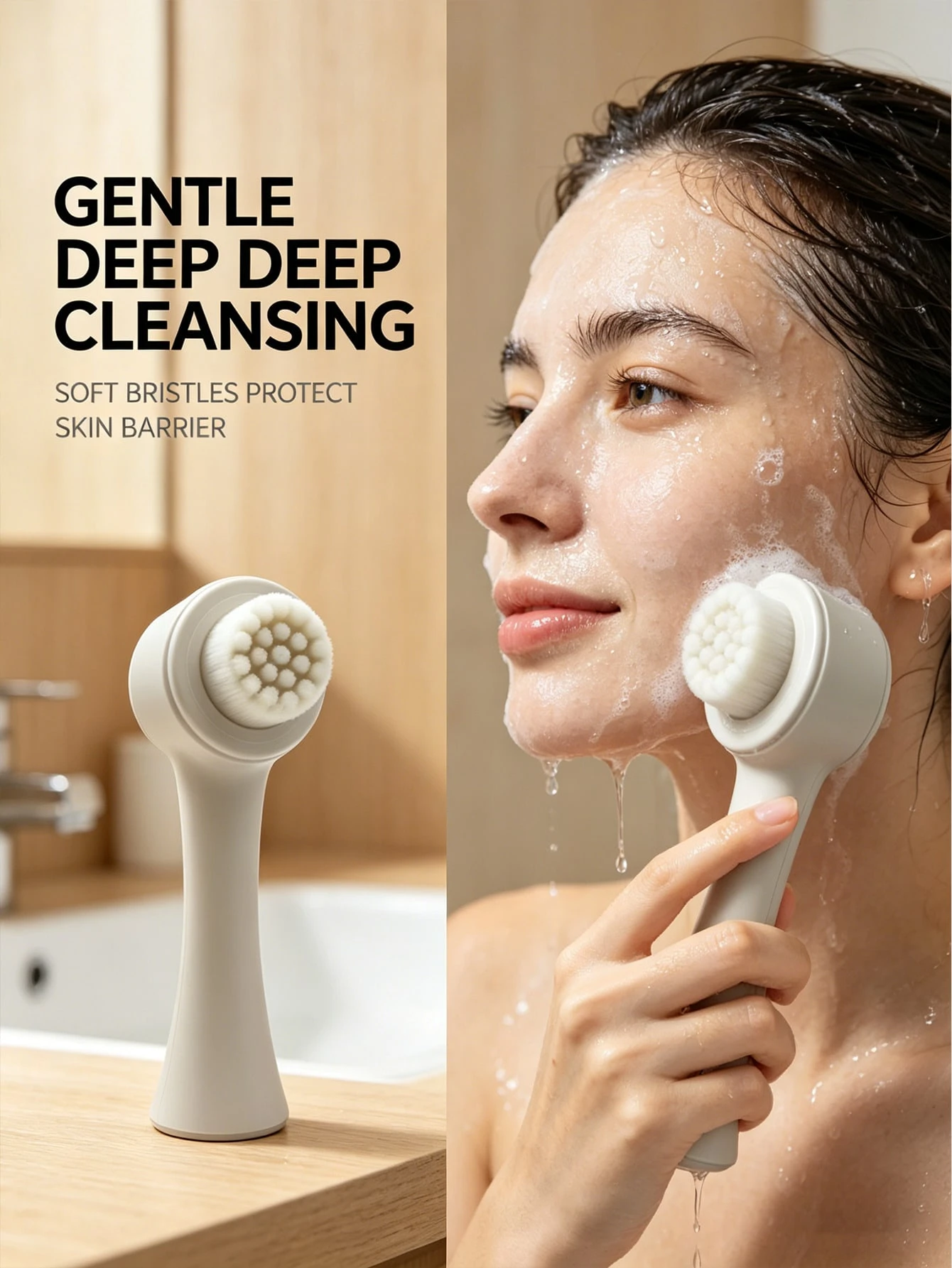 Brosse de nettoyage facial en silicone 2-en-1, brosse exfoliante pour le visage à poils — vue 2