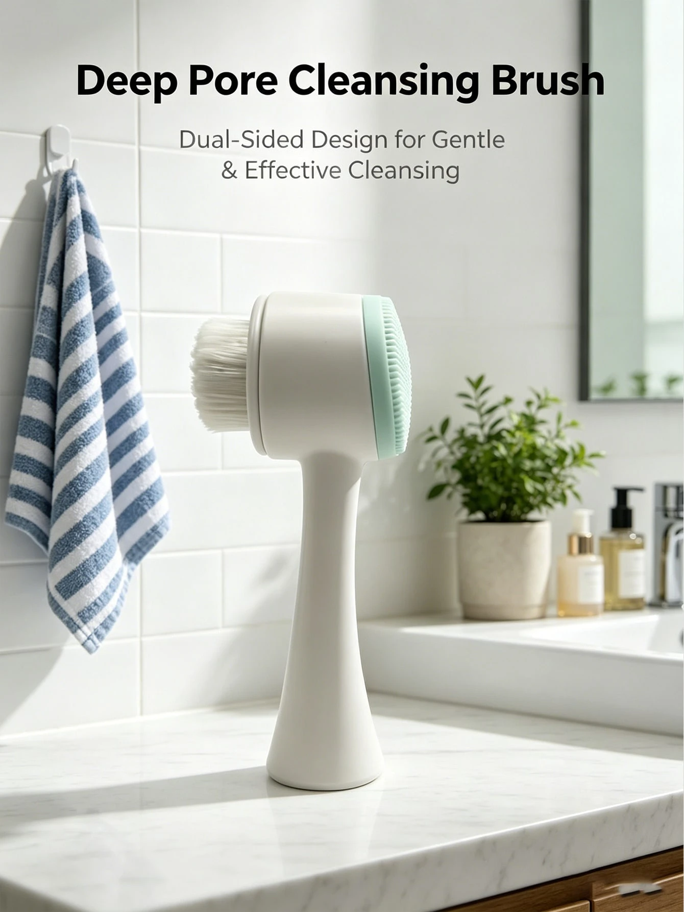 Brosse de nettoyage facial en silicone 2-en-1, brosse exfoliante pour le visage à poils — vue 6