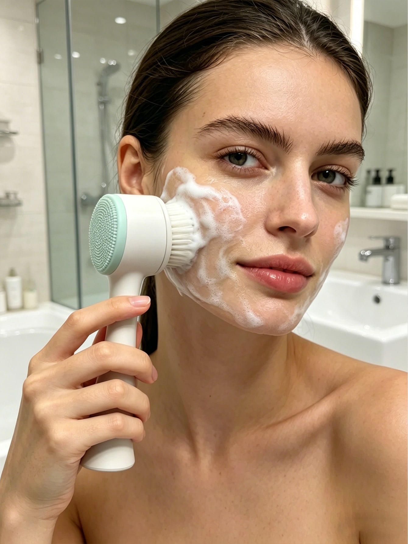 Brosse de nettoyage facial en silicone 2-en-1, brosse exfoliante pour le visage à poils — vue 7