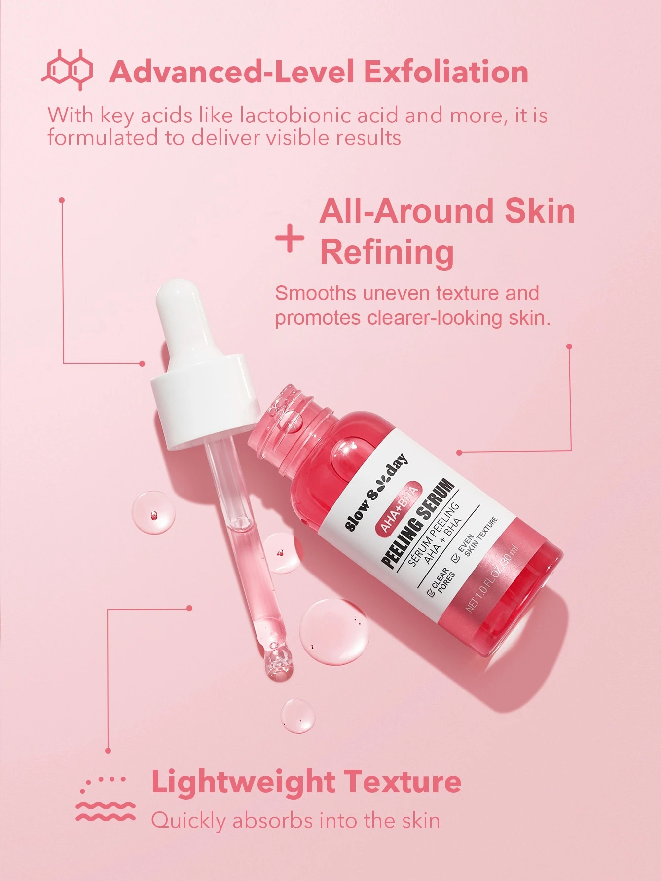 Sérum de peeling AHA + BHA SlowSunday, avec acide lactobionique & acide salicylique, — vue 3
