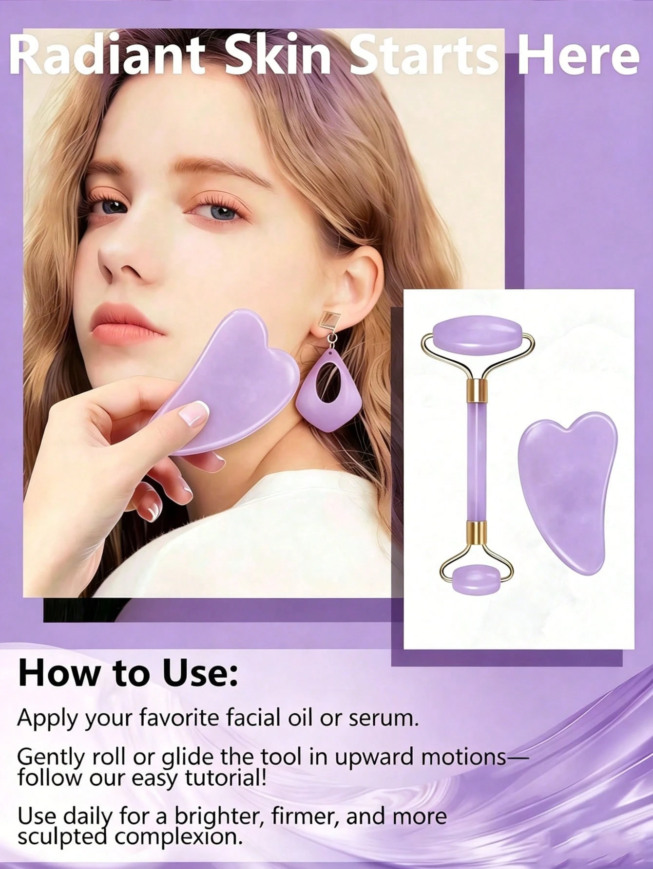 Ensemble de 2 pièces d'outils de massage et de grattage facial: comprenant 1 rouleau de — vue 4