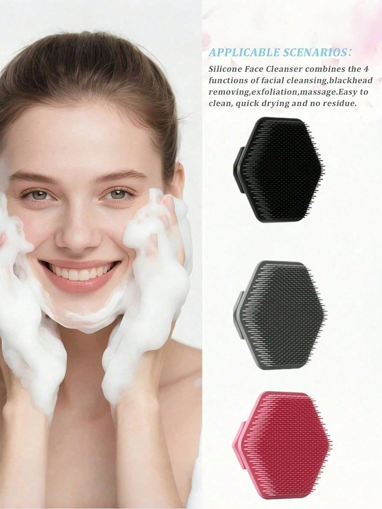 Brosse de gommage pour le visage en silicone doux, tampon de nettoyage, exfoliant doux, — vue 9