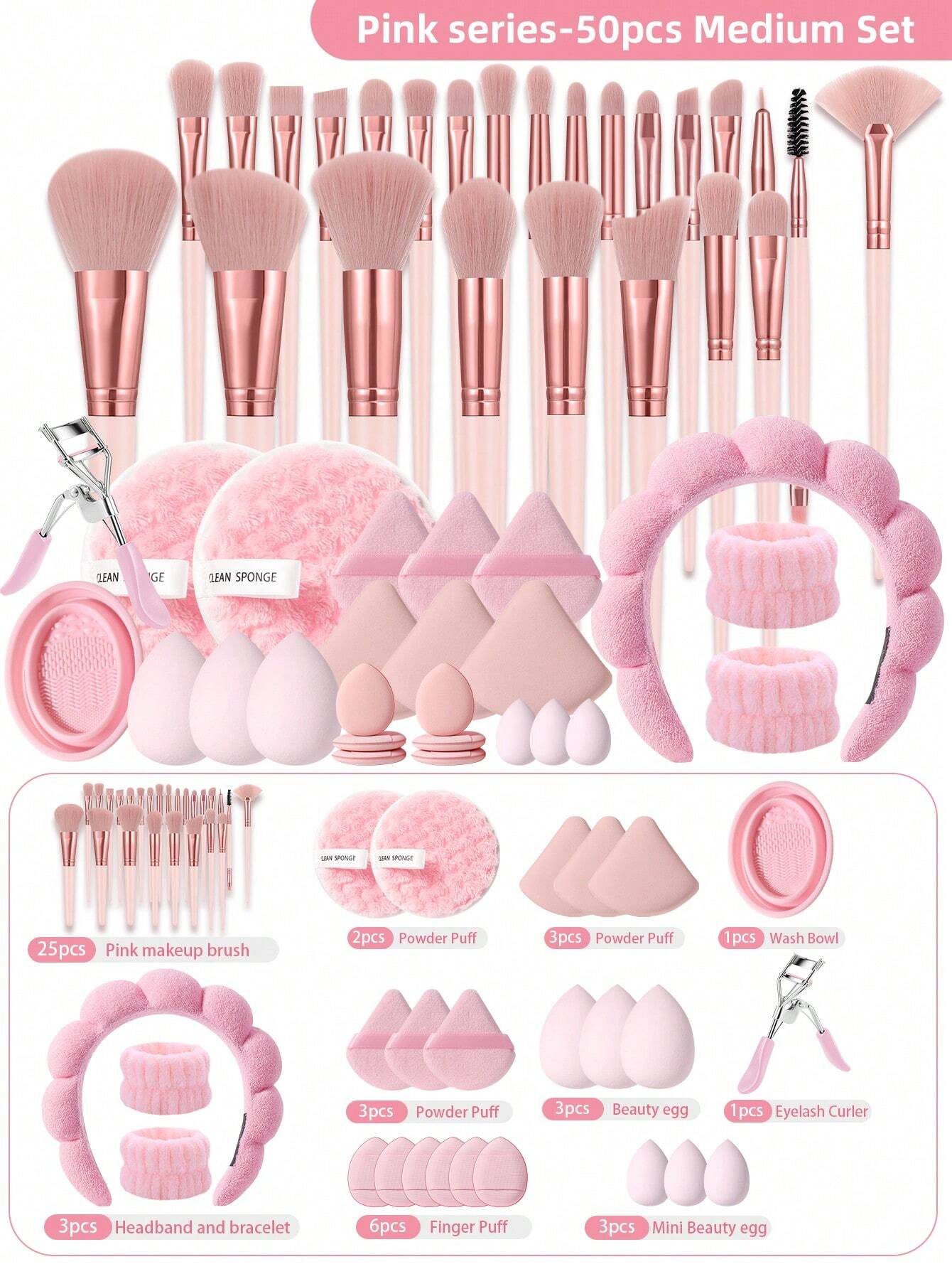 25/50pcs Ensemble complet de pinceaux de maquillage synthétiques multifonctions, poils en