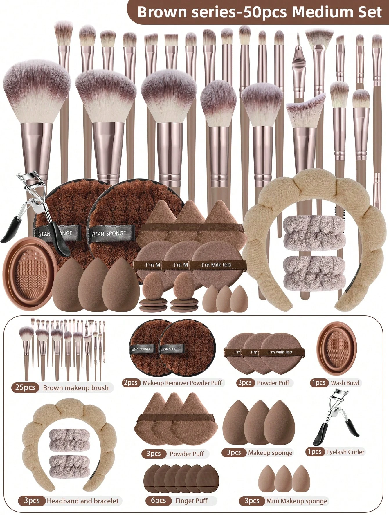 25/50pcs Ensemble complet de pinceaux de maquillage synthétiques multifonctions, poils en — vue 3