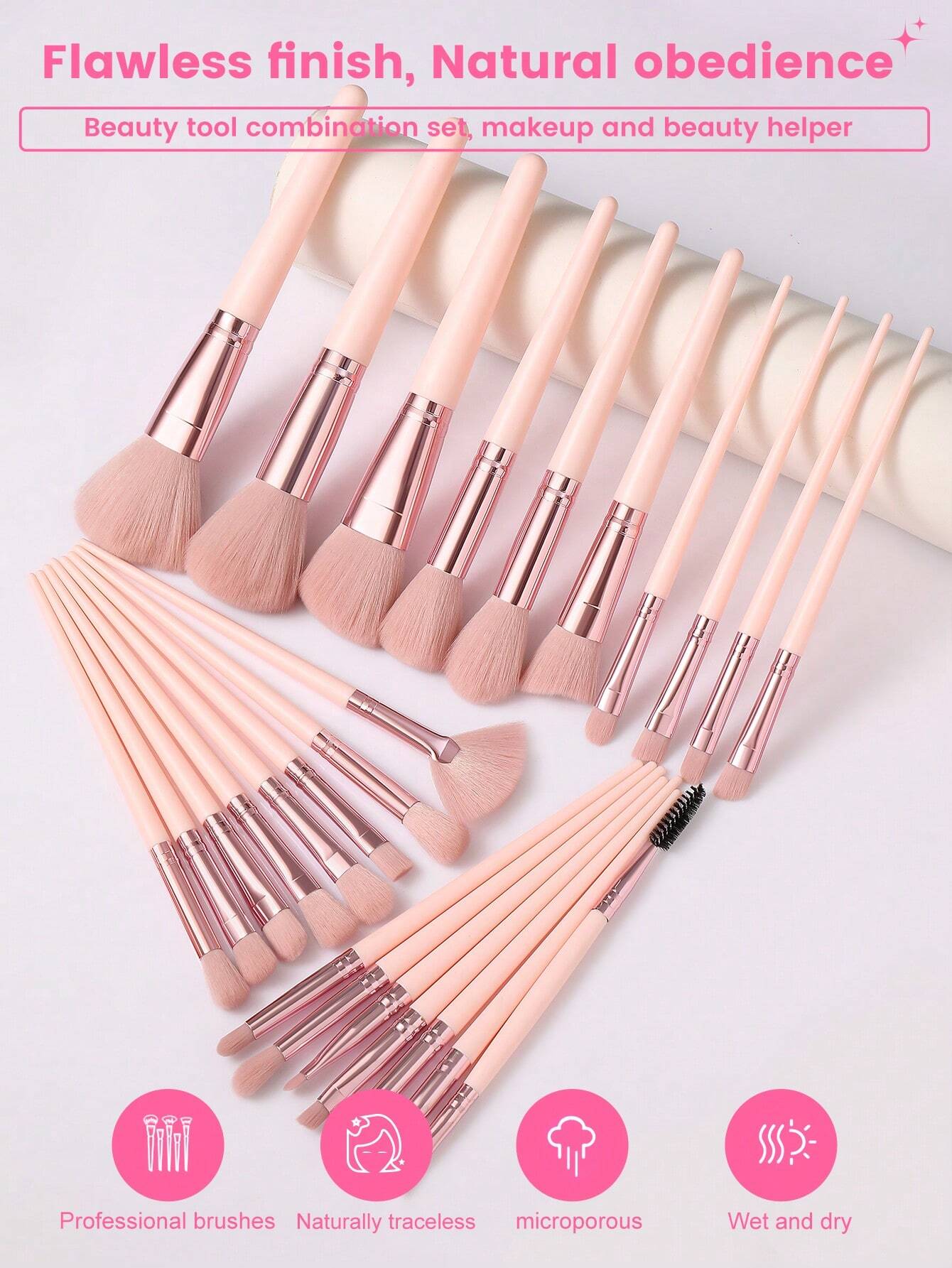 25/50pcs Ensemble complet de pinceaux de maquillage synthétiques multifonctions, poils en — vue 4