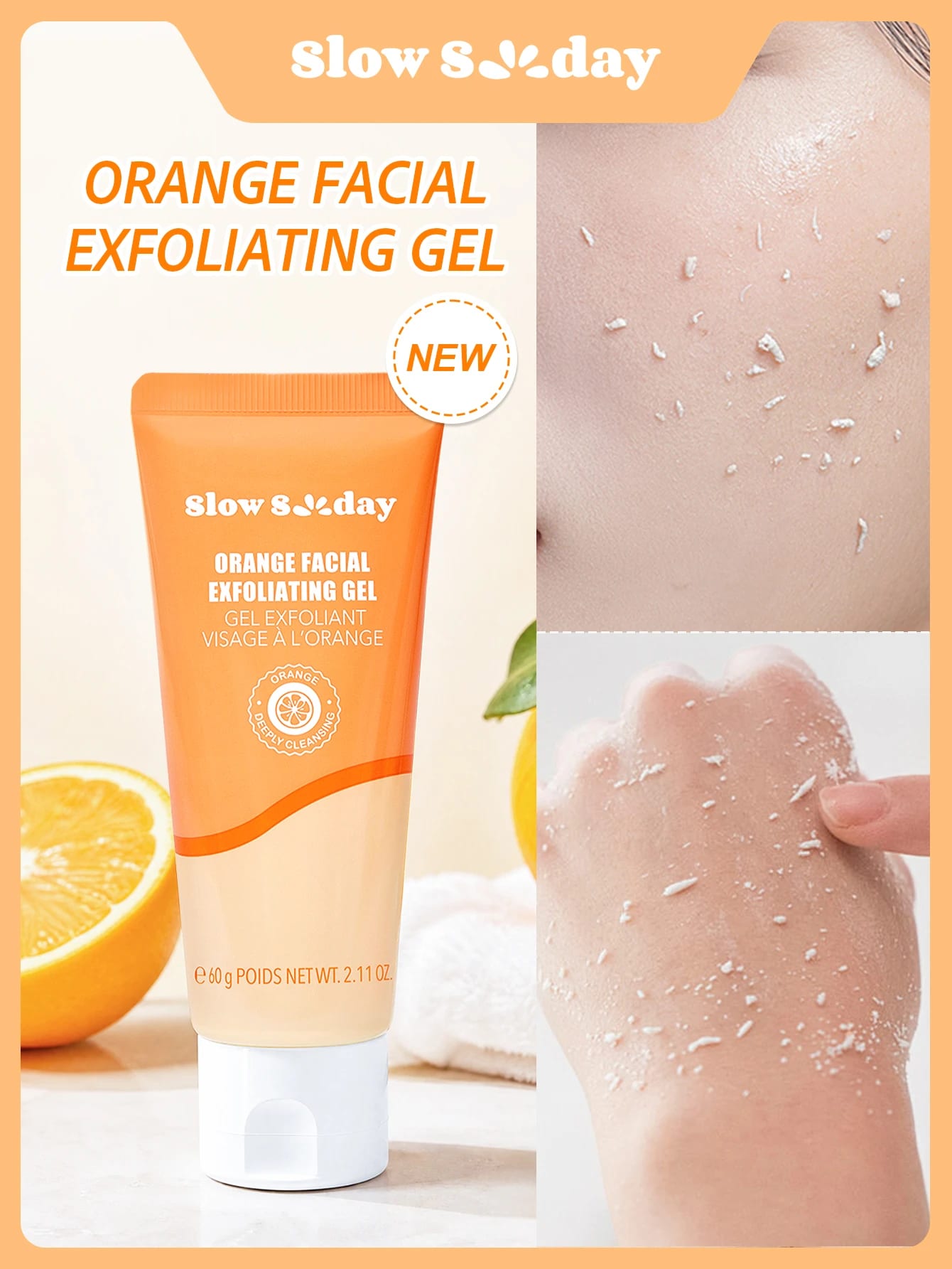 Gel exfoliant pour le visage à l'orange SlowSunday, rafraîchissant & adoucissant,