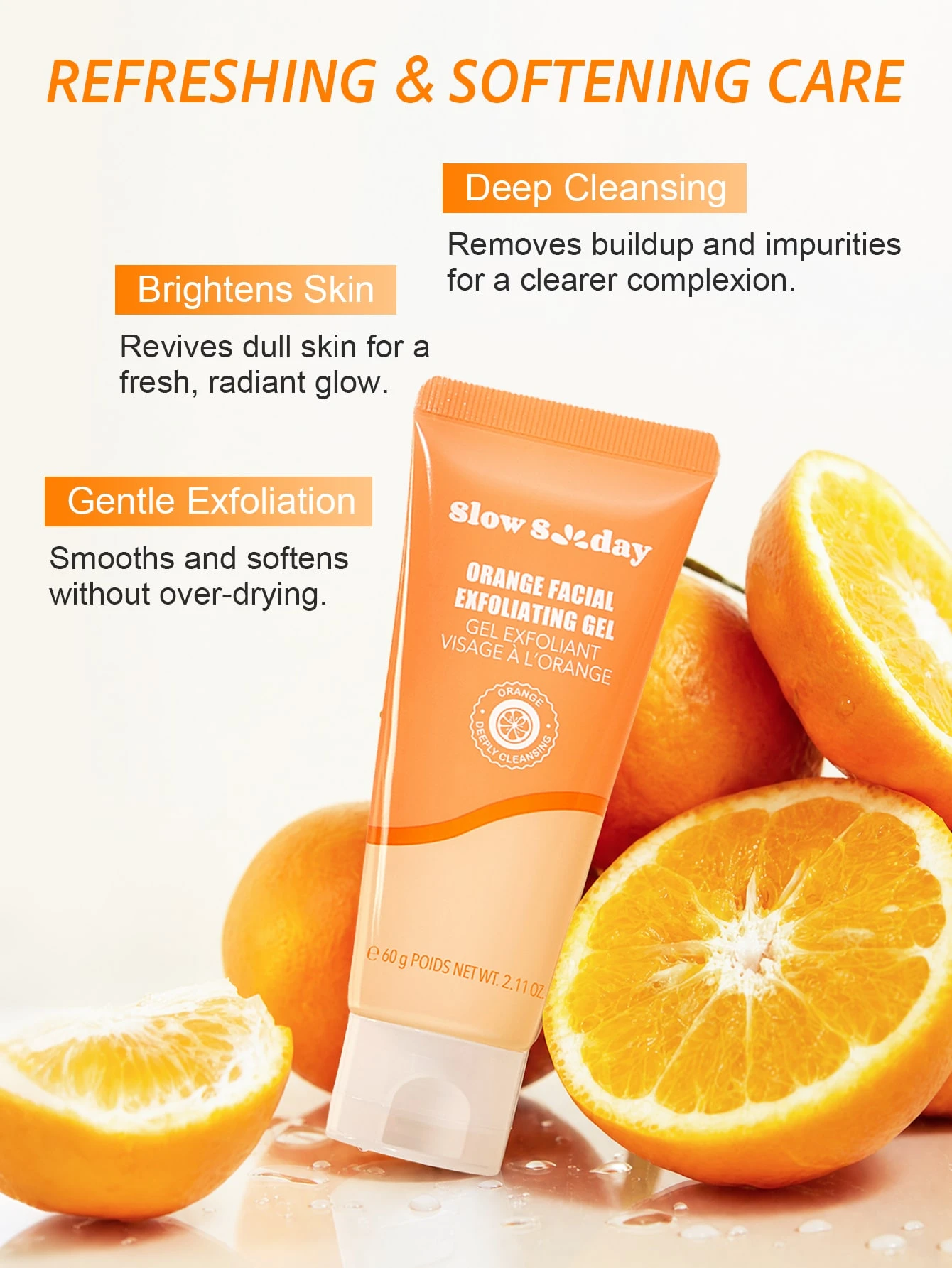 Gel exfoliant pour le visage à l'orange SlowSunday, rafraîchissant & adoucissant, — vue 2