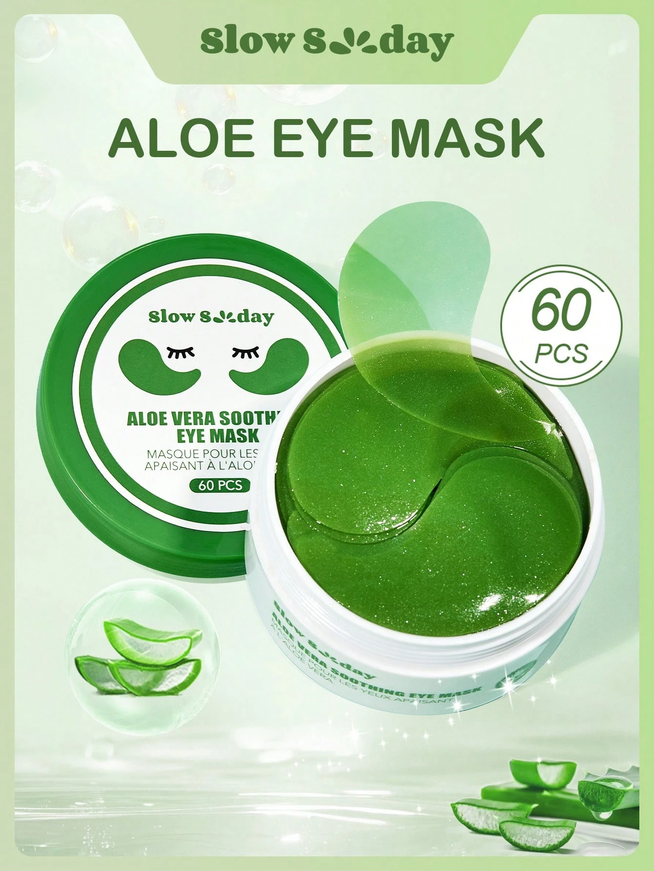 Masque apaisant pour les yeux à l'aloe vera SlowSunday, 60 pièces, patchs pour les yeux,