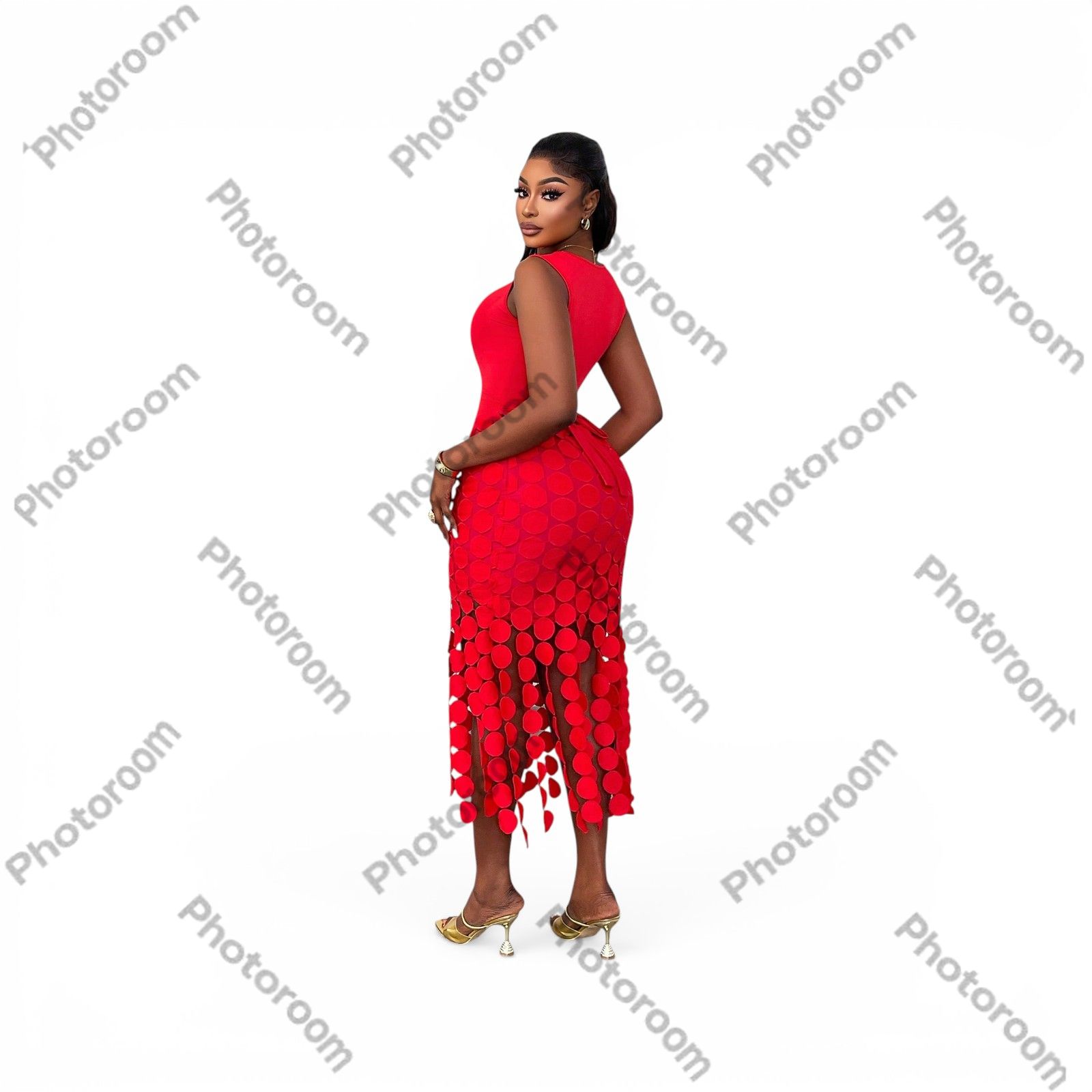 Robe longue élégante à col rond et taille cintrée de couleur unie pour femmes, convient pour les rendez-vous, les fêtes, les raves et les soirées, rouge d'été.